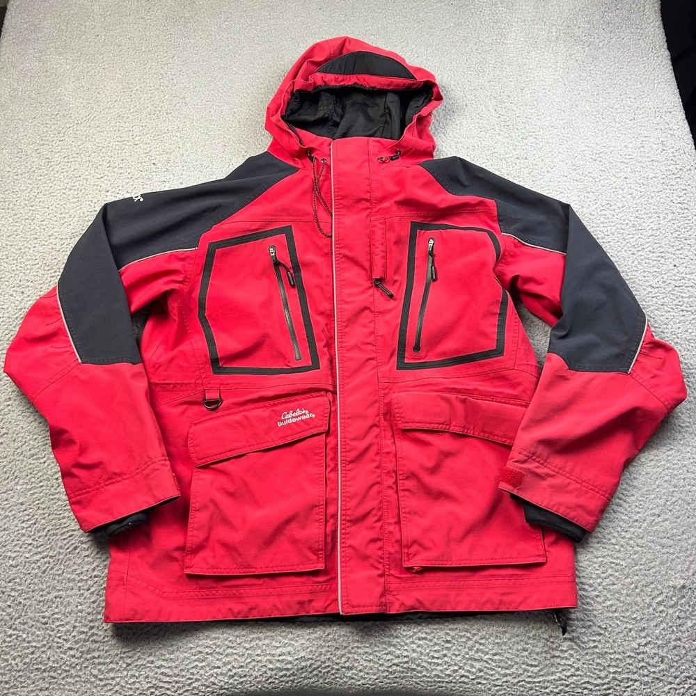 Cabela's Mens Red Black Guidewear GORE-TEX Waterproof Fishing Parka Jacket Large
